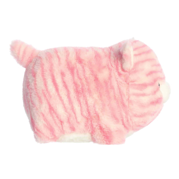 Pink and white striped cat-shaped toy on a white background