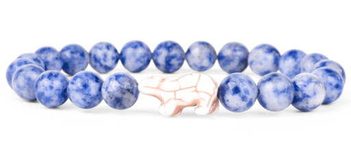 Blue beaded bracelet on a white background