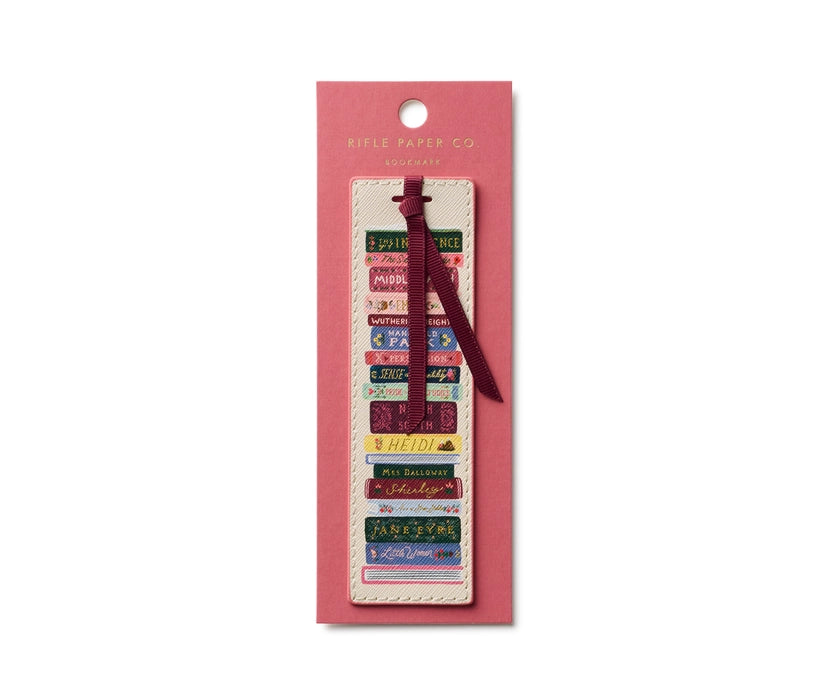 Colorful bookmark with text in a pink Kettle Paper Co. packaging on a white background