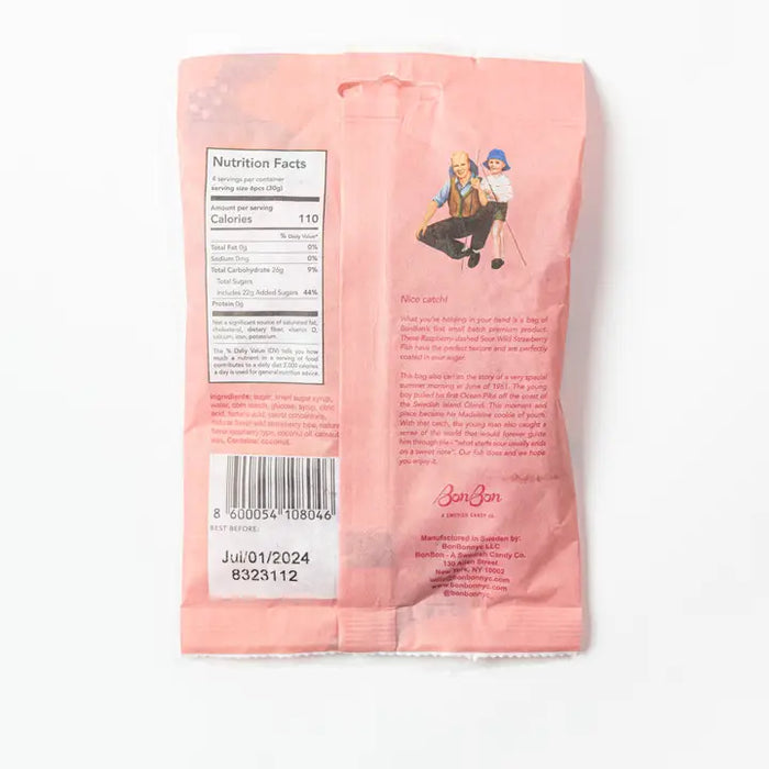 Pink package with nutritional information and branding on a white background