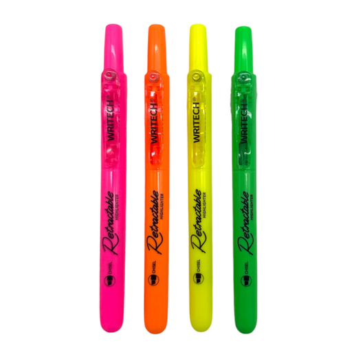 Four colorful highlighters with 'Writech' branding on a white background