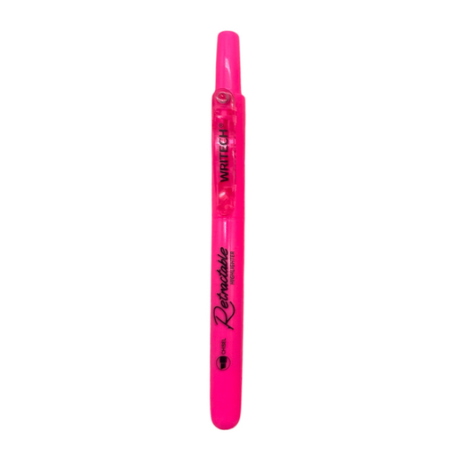 Pink highlighter pen with 'WriteTech' branding on a white background