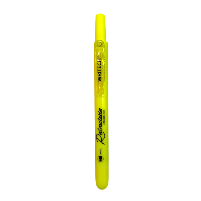 Yellow highlighter pen with 'Writech' branding on a white background