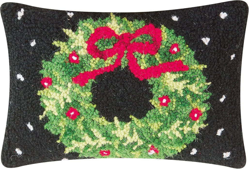 Holiday Wreath Hooked Wool Pillow