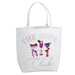 White tote bag with 'The Bride Club' text and cocktail graphics on a white background