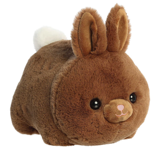 Brown plush toy resembling a rabbit on a white background