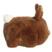 Plush toy resembling a brown animal with a white patch on a white background