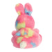 Colorful tie-dye plush toy on a white background