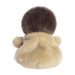 Back view of a plush toy with brown and beige fur on a white background