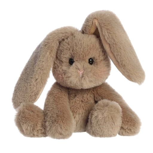 Plush brown bunny toy on a white background