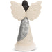 Decorative angel figurine with white wings and silver body on a white background