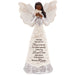 Decorative angel figurine with wings and a message on a white background