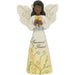 Decorative angel figurine with floral design and 'Treasured Friend' text on a white background
