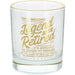 Clear glass with gold text on a white background