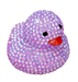 Purple glittery rubber duck with a red beak on a white background