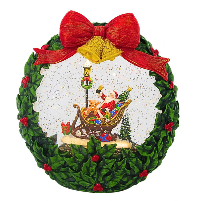 Santa in Sleigh Lighted Swirl Wreath