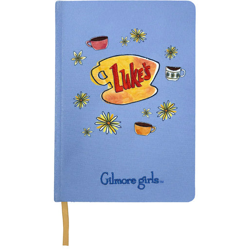 Notebook with 'Luke's' logo and 'Gilmore Girls' branding on a blue background