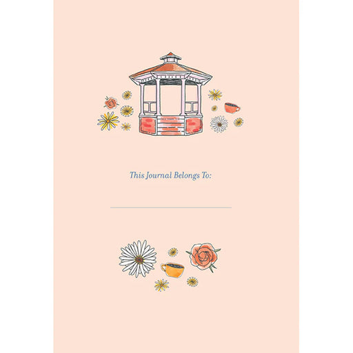 Journal cover with a gazebo illustration and floral elements on a light pink background