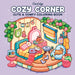 Cover of 'Cozy Corner' coloring book by Coco Wyo with a bedroom illustration on a purple background.