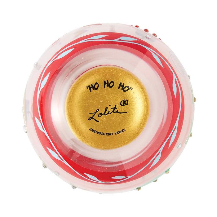 Top-down view of a Lalit hand drum with a gold-colored center, red and white painted rims, and silver metal rims around the edge, on a white background.