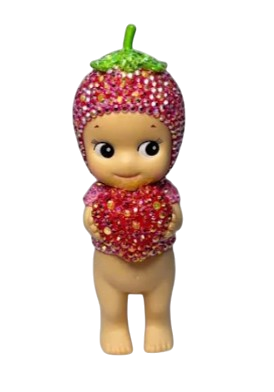 Toy figure with a colorful dress and headband on a white background