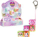 A 5-pack of Clie Kezz Clickable Collectibles Bubble Pops toy set, showing the retail packaging box and four individual translucent pop-up bubble characters with colorful cartoon faces, alongside a silver carabiner clip on a white background.