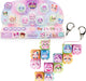 A 12-pack of Lizzy Eatz Pop Puff toy charms shown with their retail packaging and two keychain accessories on a plain white background.