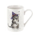 Mug with a design of a cat wearing a witch hat on a white background