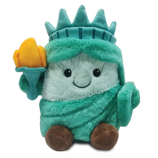 Plush toy resembling the Statue of Liberty on a white background