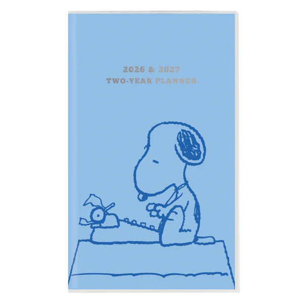 Planner with Snoopy illustration on a blue background