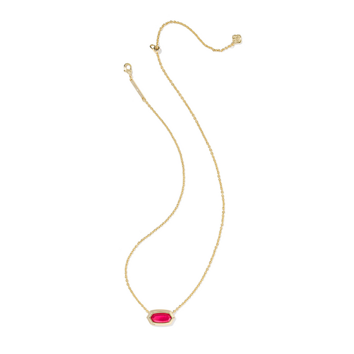 Gold necklace with a red pendant on a white background