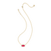 Gold necklace with a red pendant on a white background