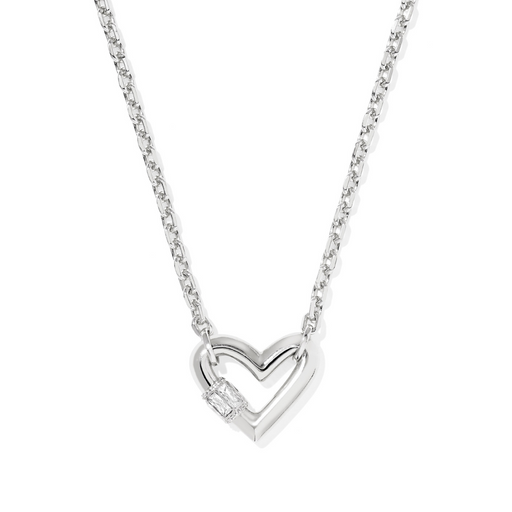 Silver heart-shaped pendant necklace on a white background