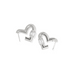 Silver heart-shaped earrings with clear gemstones on a white background