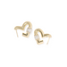 Gold heart-shaped earrings with clear gemstones on a white background
