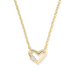 Gold heart-shaped necklace with a small diamond on a white background