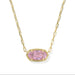 Gold necklace with a pink gemstone pendant on a white background