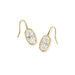 Gold earrings with clear gemstones on a white background