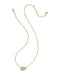 Gold necklace with a blue pendant on a white background