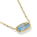 Gold necklace with a blue gemstone on a white background