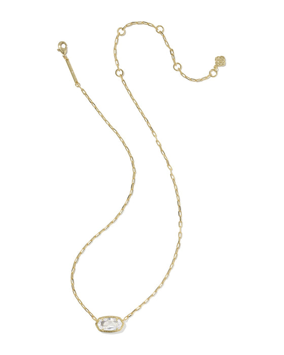 Gold necklace with a pendant on a white background