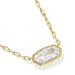 Gold necklace with a clear gemstone pendant on a white background