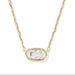 Gold necklace with a clear gemstone pendant on a white background