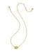 Gold necklace with a green pendant on a white background