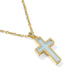 Gold cross pendant necklace on a white background