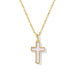 Gold necklace with a cross pendant on a white background