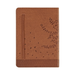 Brown leather notebook with embossed design on a white background