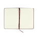 Open notebook with lined pages and a brown ribbon on a white background