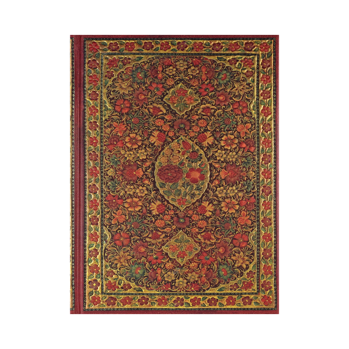 Decorative rug with intricate floral pattern on a white background