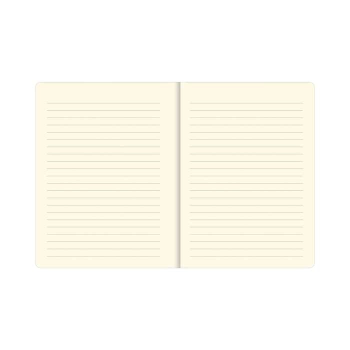 Two cream-colored pages with lined paper on a white background